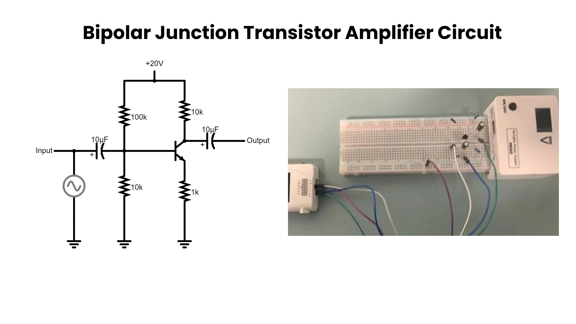 Bipolar Junction Transistor Amplifier Circuit - Building circuit & observing the amplified output.